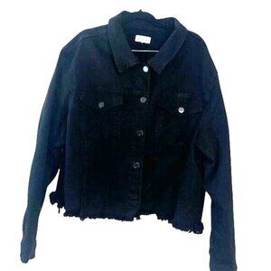 Ms. Cello Womens Black Denim Jacket With Frayed Hem 3X Casual & Stylish